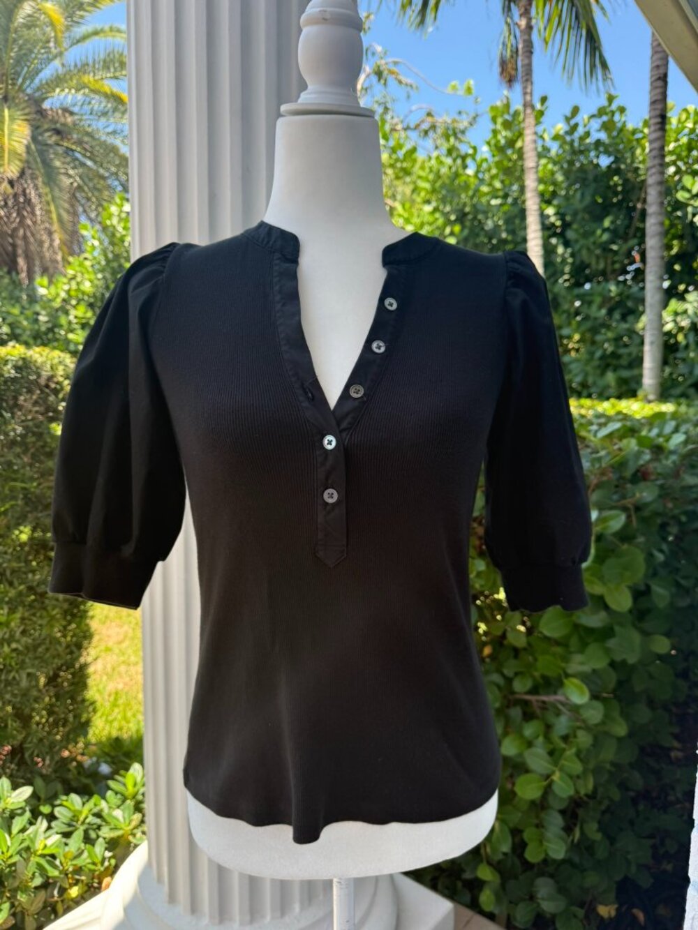 Veronica Beard Jeans Ribbed Puff Sleeve Top Size XS